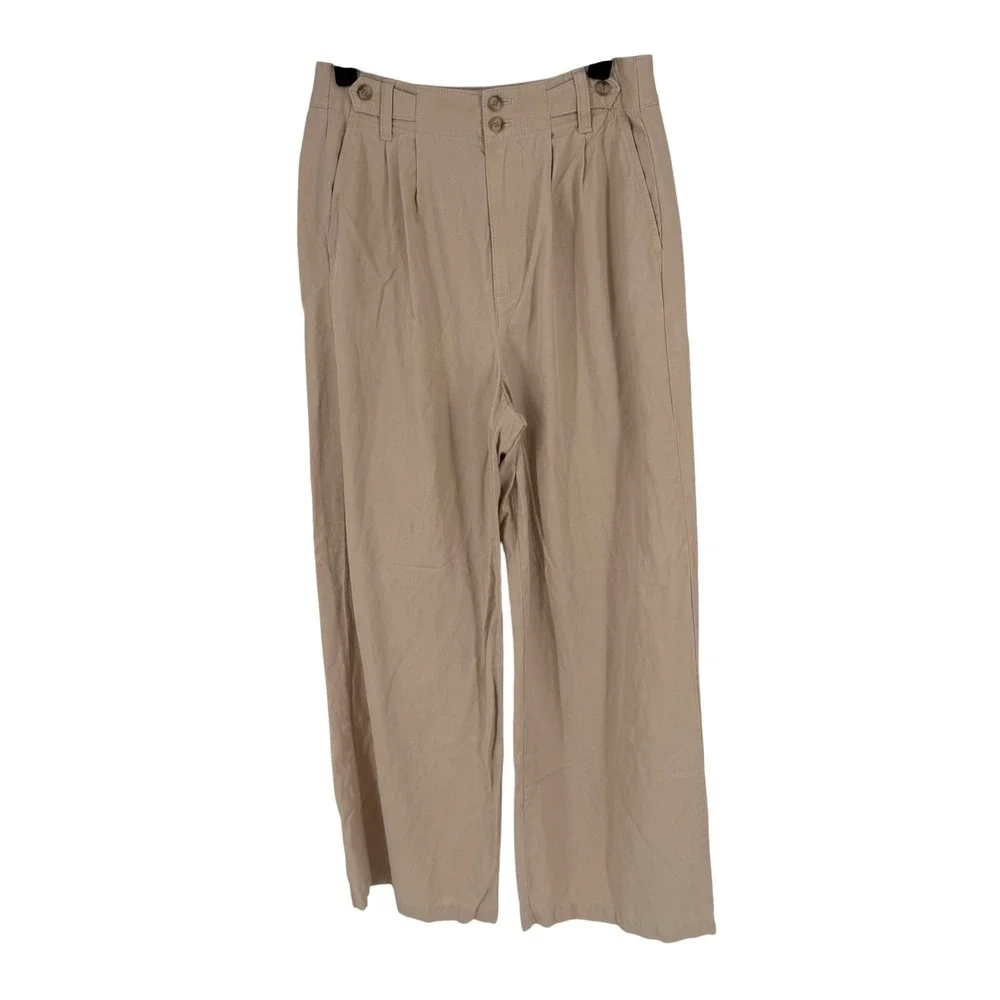 Madewell The Harlow Wide Leg Pant Women Size 2 Tan Pleated High Rise‎